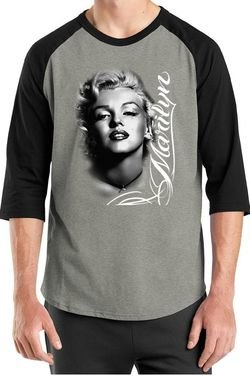 Marilyn Monroe Shirts Black and White Portrait Mens Raglan Tee T-Shirt