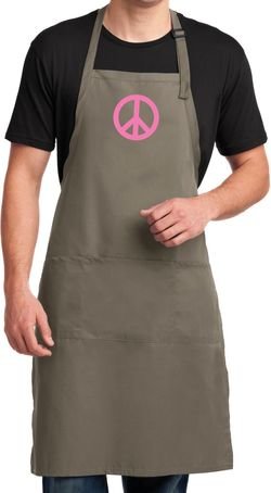Mens Apron Pink Peace Full Length Apron with Pockets