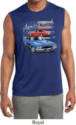 Mens Dodge American Muscle Blue and Red Sleeveless Dry Wicking Shirt