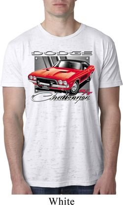 Mens Dodge Shirt Red Challenger White Burnout Tee T-Shirt