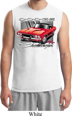 Mens Dodge Shirt Red Challenger White Muscle Tee T-Shirt