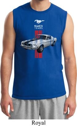 Mens Ford Shirt Red Stripe Mustang 50 Years Muscle Tee T-Shirt