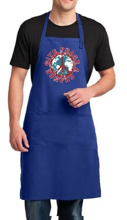 Mens Peace Apron Give Peace a Chance Full Length Apron with Pockets