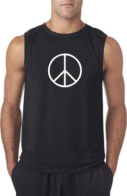 Mens Peace Shirt Basic Peace White Sleeveless Tee T-Shirt