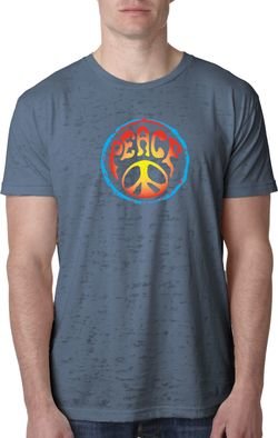 Mens Peace Shirt Psychedelic Peace Burnout Tee T-Shirt