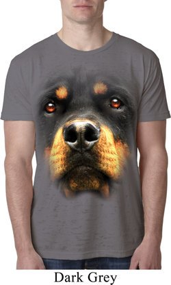 Mens Rottweiler Shirt Big Rottweiler Face Burnout T-Shirt