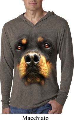 Mens Shirt Big Rottweiler Face Lightweight Hoodie Tee T-Shirt