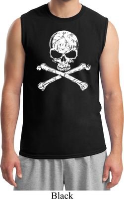 Mens White Distressed Skull Muscle Shirt