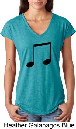 Music 8th Note Ladies Tri Blend V-Neck Shirt