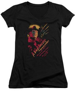 Nightmare On Elm Street Juniors V Neck Shirt Freddy Claws Black T-Shirt