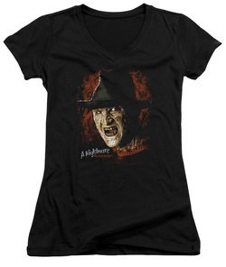 Nightmare On Elm Street Juniors V Neck Shirt Freddy Krueger Black T-Shirt