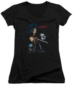 Nightmare On Elm Street Juniors V Neck Shirt Poster Black T-Shirt
