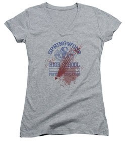 Nightmare On Elm Street Juniors V Neck Shirt Springwood High Victim Heather Grey T-Shirt