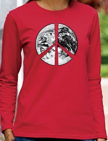 PEACE EARTH Sign Symbol Ladies Long Sleeve T-shirt - Red