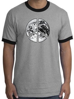 Peace Earth Symbol Sign Satellite Image Ringer T-shirt