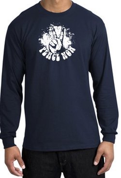 Peace Now Retro Vintage Classic Style Adult Long Sleeve T-Shirt - Navy