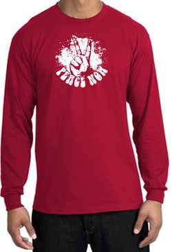 Peace Now Retro Vintage Classic Style Adult Long Sleeve T-Shirt - Red