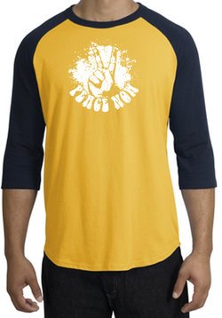 Peace Now Retro Vintage Classic Style Adult Raglan T-shirt - Gold/Navy