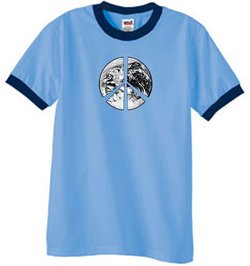 Peace Shirt Earth Satellite Image Ringer Shirt Carolina Blue/Navy