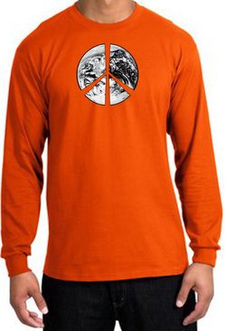 Peace Shirt Peace Earth Satellite Image Long Sleeve Shirt Orange