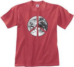 Peace Shirt Peace Earth Satellite Image Pigment Dyed Tee Dashing Red