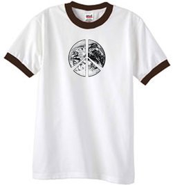Peace Shirt Peace Earth Satellite Image Ringer Shirt White/Chocolate