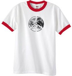 Peace Shirt Peace Earth Satellite Image Ringer Shirt White/Red