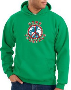 Peace Sign Hoodie Come Together Hoody Kelly Green