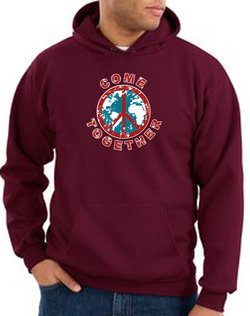 Peace Sign Hoodie Come Together Hoody Maroon
