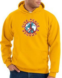 Peace Sign Hoodie Sweatshirt - Give Peace A Chance Adult Hoody - Gold