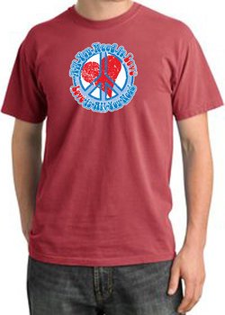 Peace Sign Pigment Dyed T-shirt - All You Need Is Love - Dashing Red