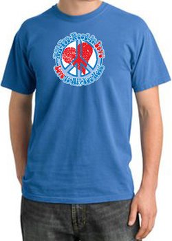 Peace Sign Pigment Dyed T-shirt - All You Need Is Love - Medium Blue