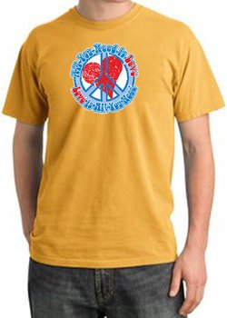 Peace Sign Pigment Dyed T-shirt - All You Need Is Love - Mustard