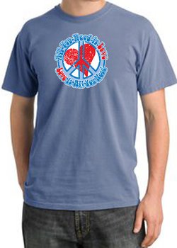 Peace Sign Pigment Dyed T-shirt - All You Need Is Love - Night Blue