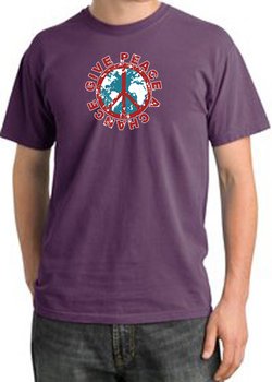 Peace Sign Pigment Dyed T-shirt - Give Peace A Chance Adult Tee - Plum