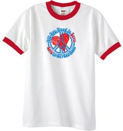 Peace Sign Ringer T-shirt - All You Need Is Love Adult Tee - White/Red