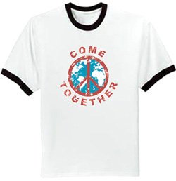 Peace Sign Ringer T-shirts - Come Together Symbol Adult Shirts