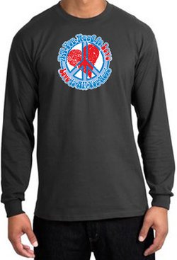 Peace Sign Shirt All You Need Is Love Long Sleeve Shirt Charcoal