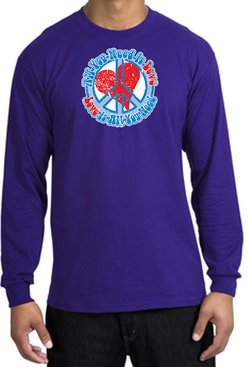 Peace Sign Shirt All You Need Is Love Long Sleeve Tee Purple