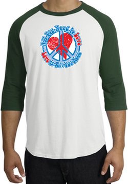 Peace Sign Shirt All You Need Is Love Raglan Shirt White/Forest