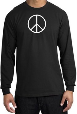 Peace Sign Shirt Basic Peace White Print Long Sleeve Shirt Black