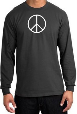 Peace Sign Shirt Basic Peace White Print Long Sleeve Shirt Charcoal