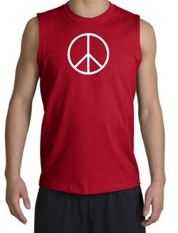 Peace Sign Shirt Basic Peace White Print Muscle Shirt Red