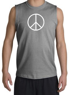 Peace Sign Shirt Basic Peace White Print Muscle Shirt Sports Grey