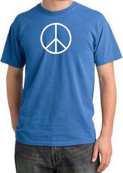 Peace Sign Shirt Basic Peace White Print Pigment Dyed Tee Medium Blue