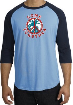 Peace Sign Shirt Come Together Raglan Shirt Carolina Blue/Navy