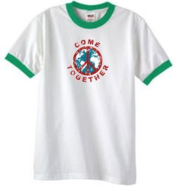 Peace Sign Shirt Come Together Ringer Shirt White/Kelly Green