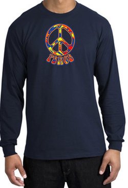 Peace Sign Shirt Funky 70s Peace Long Sleeve Shirt Navy