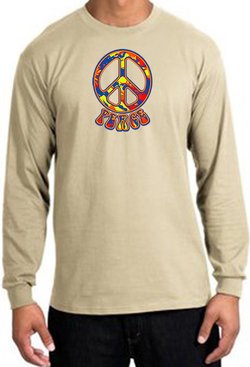 Peace Sign Shirt Funky 70s Peace Long Sleeve Shirt Sand