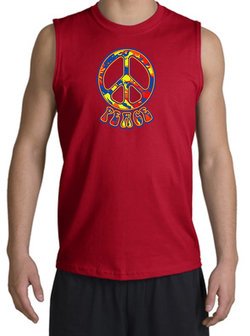Peace Sign Shirt Funky 70s Peace Muscle Shirt Red